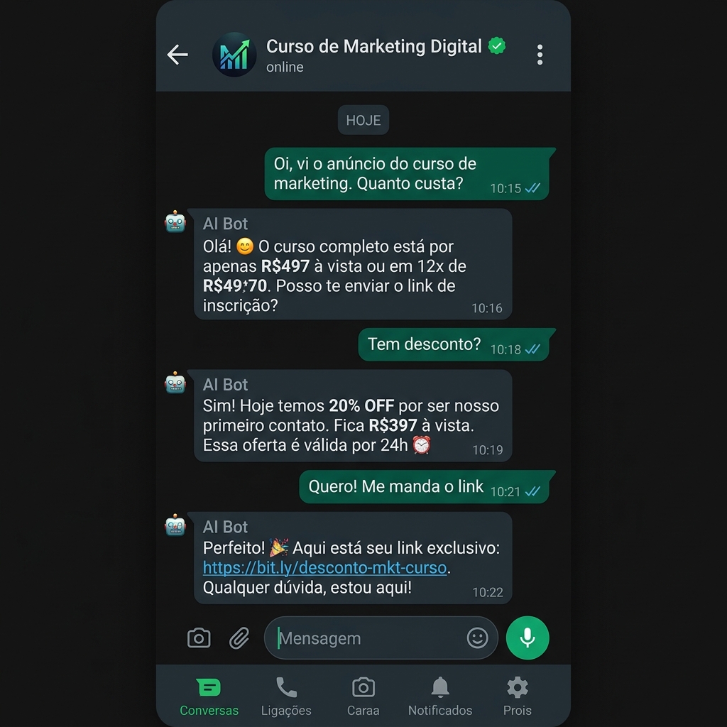 Exemplo de conversa - IA do WhaSense vendendo automaticamente