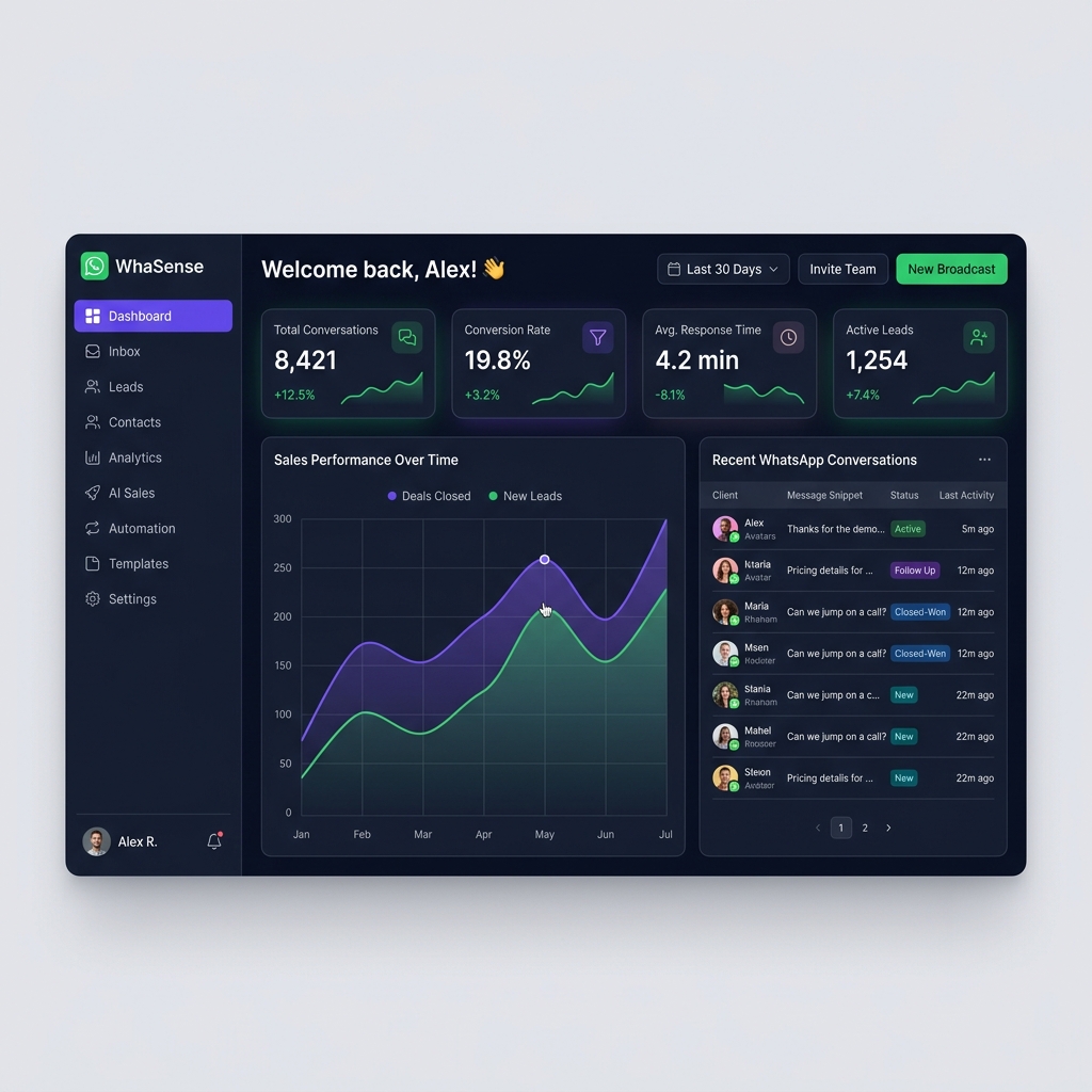 Dashboard WhaSense - CRM e IA integrados